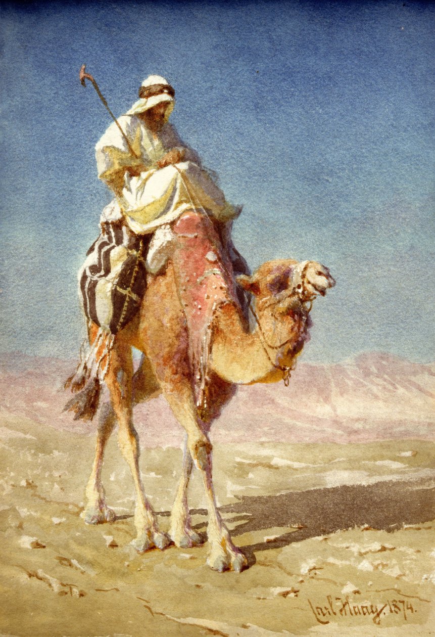 Een Bedaween op de rug van een kameel, 1874 door Carl Haag