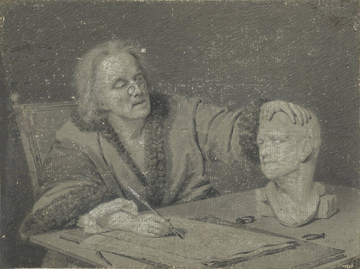 Tekenaar die een gipskop schetst door Carl Heinrich Mylius
