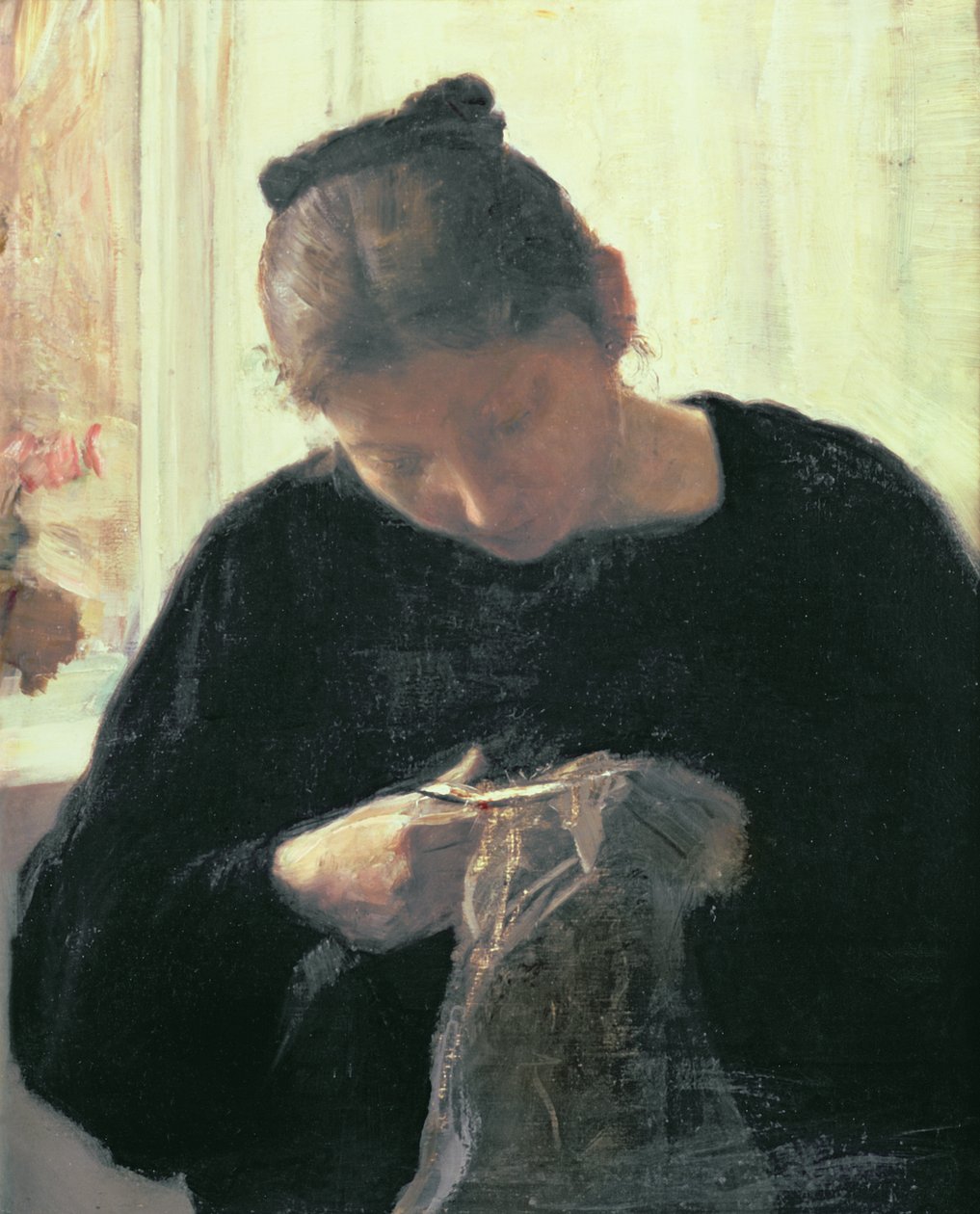 Een vrouw die naait door Carl Holsoe