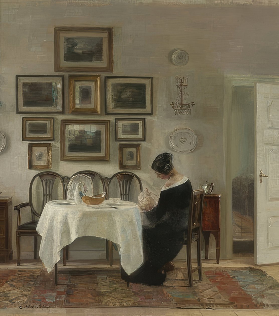 Moeder en kind aan tafel door Carl Holsoe