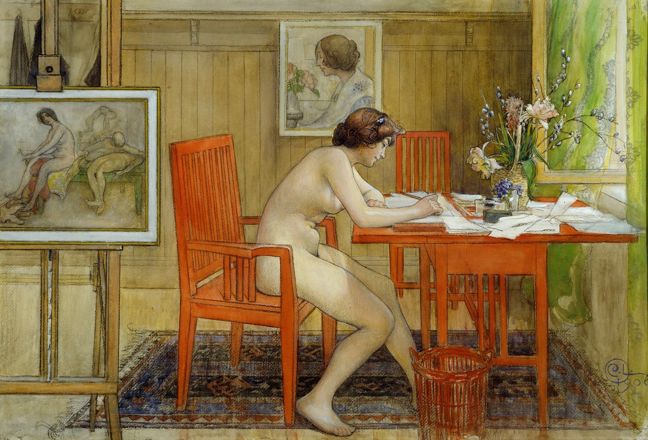 Het Model Schrijft een Ansichtkaart door Carl Larsson