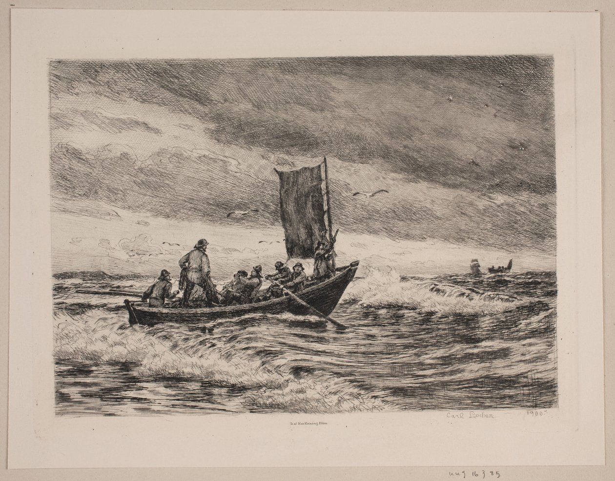 Vissersboot in de branding door Carl Locher