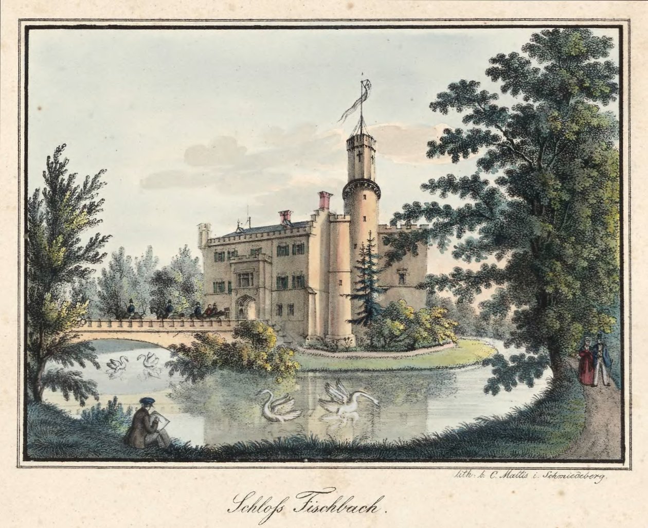 Kasteel Fischbach (Silezië) door Carl Mattis