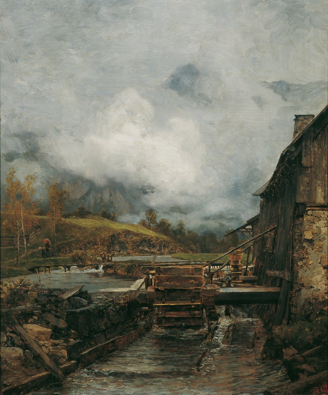Watermolen in Goisern (naar Emil Jakob Schindler) door Carl Moll