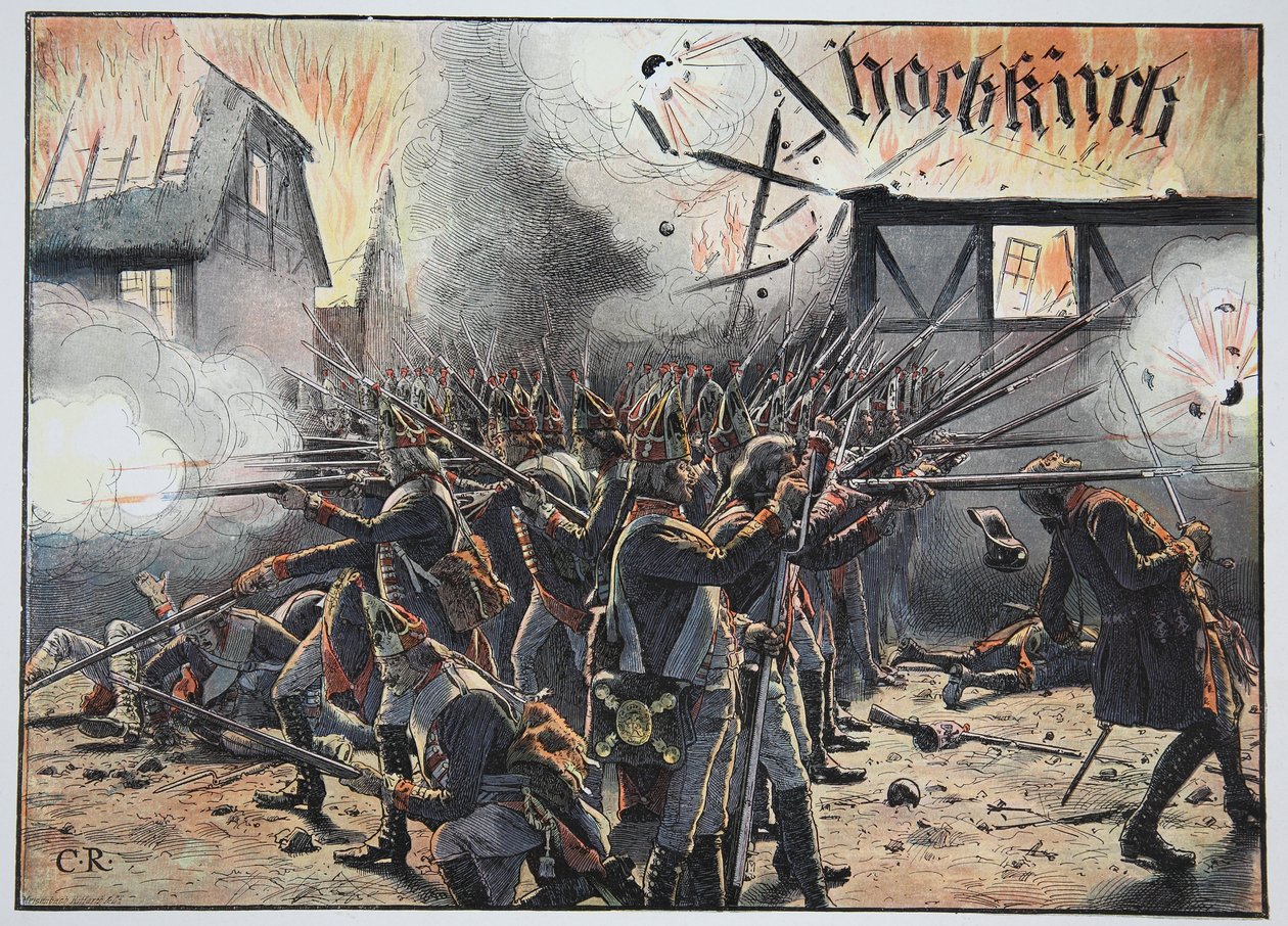 Nacht valt in Hochkirch, augustus 1758 door Carl Röchling