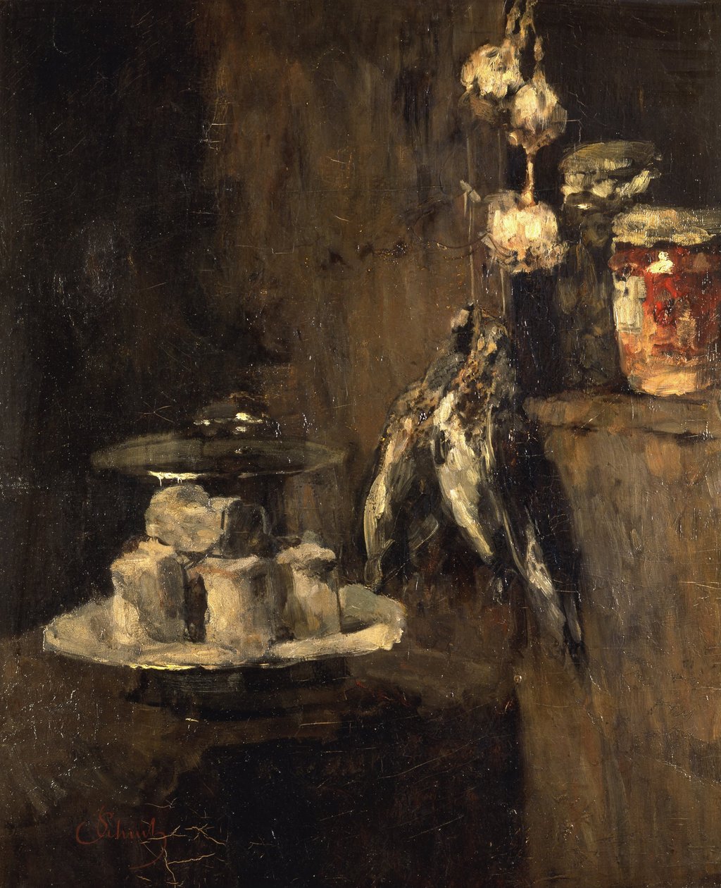 Stilleven met Patrijzen en Kaas door Carl Schuch