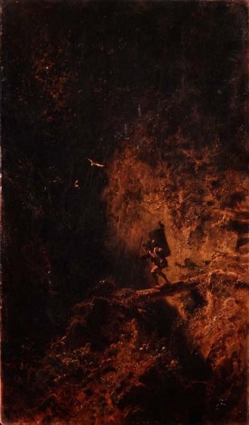 Een reiziger die een ravijn oversteekt door Carl Spitzweg