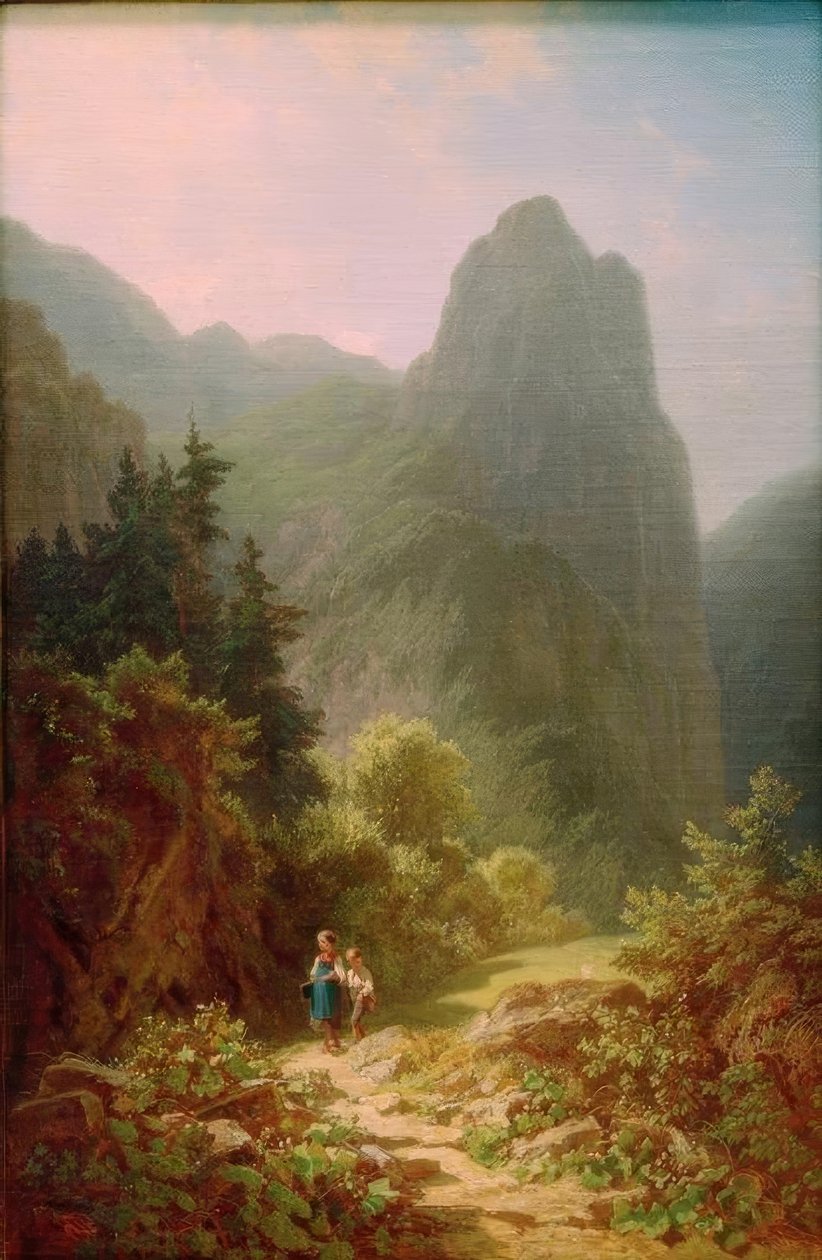 Bergstudenten bij de Ammergauer Kofel door Carl Spitzweg