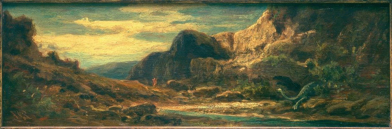 Rotslandschap met draak door Carl Spitzweg