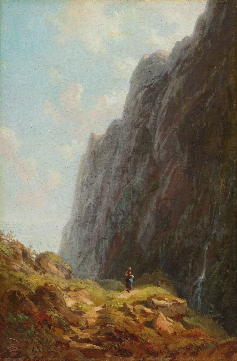 Berglandschap met herderin in het Wendelstein-gebied door Carl Spitzweg