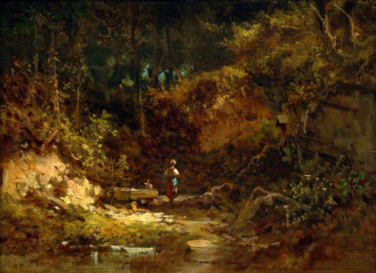 Meisje bij de bosbron door Carl Spitzweg