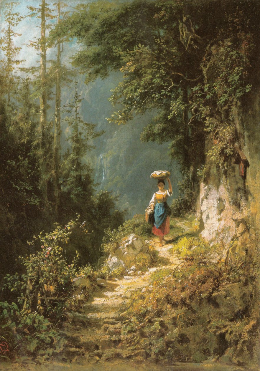 Meisje met hoofdbelasting door Carl Spitzweg