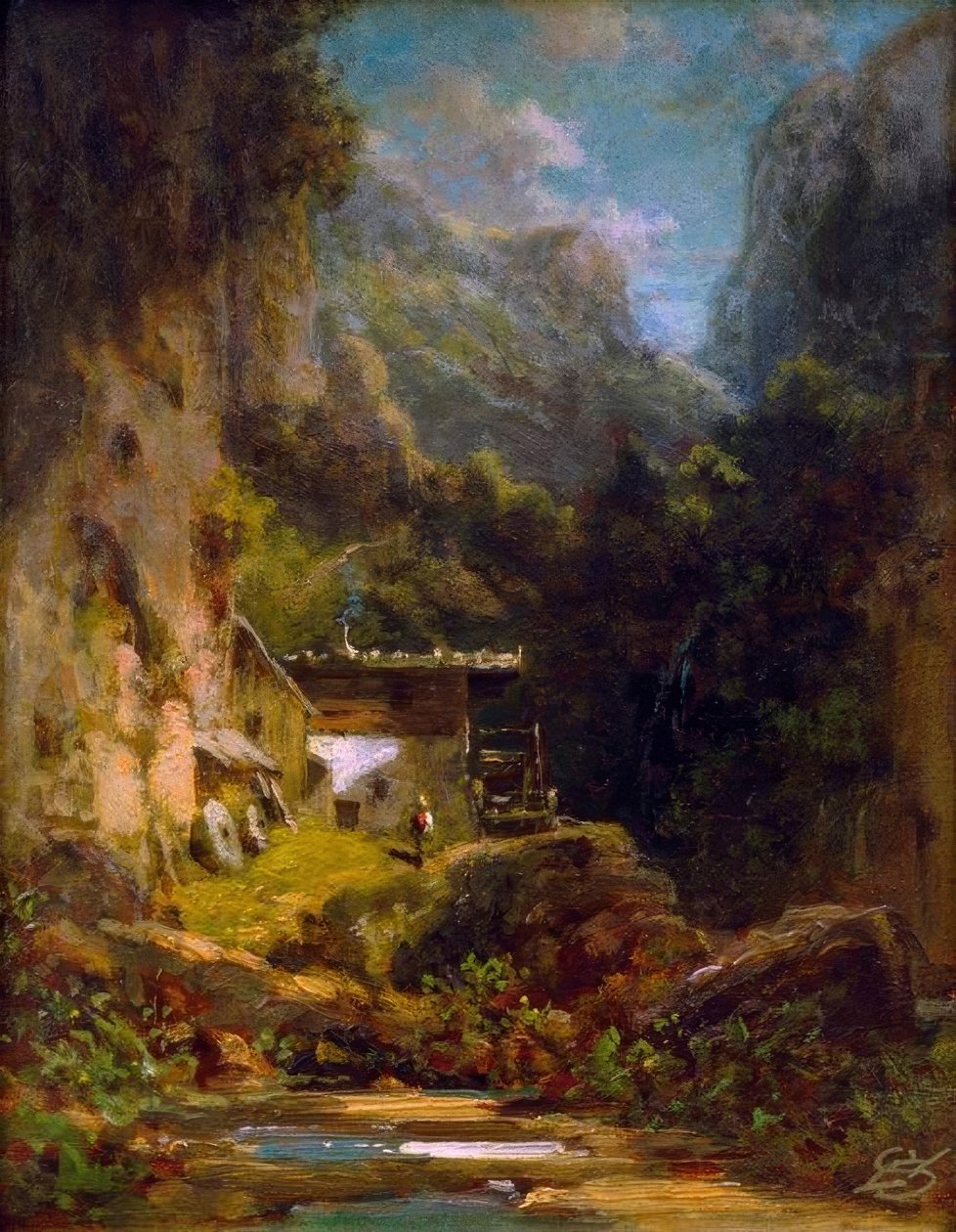 Molen in boskloof met een figuur door Carl Spitzweg