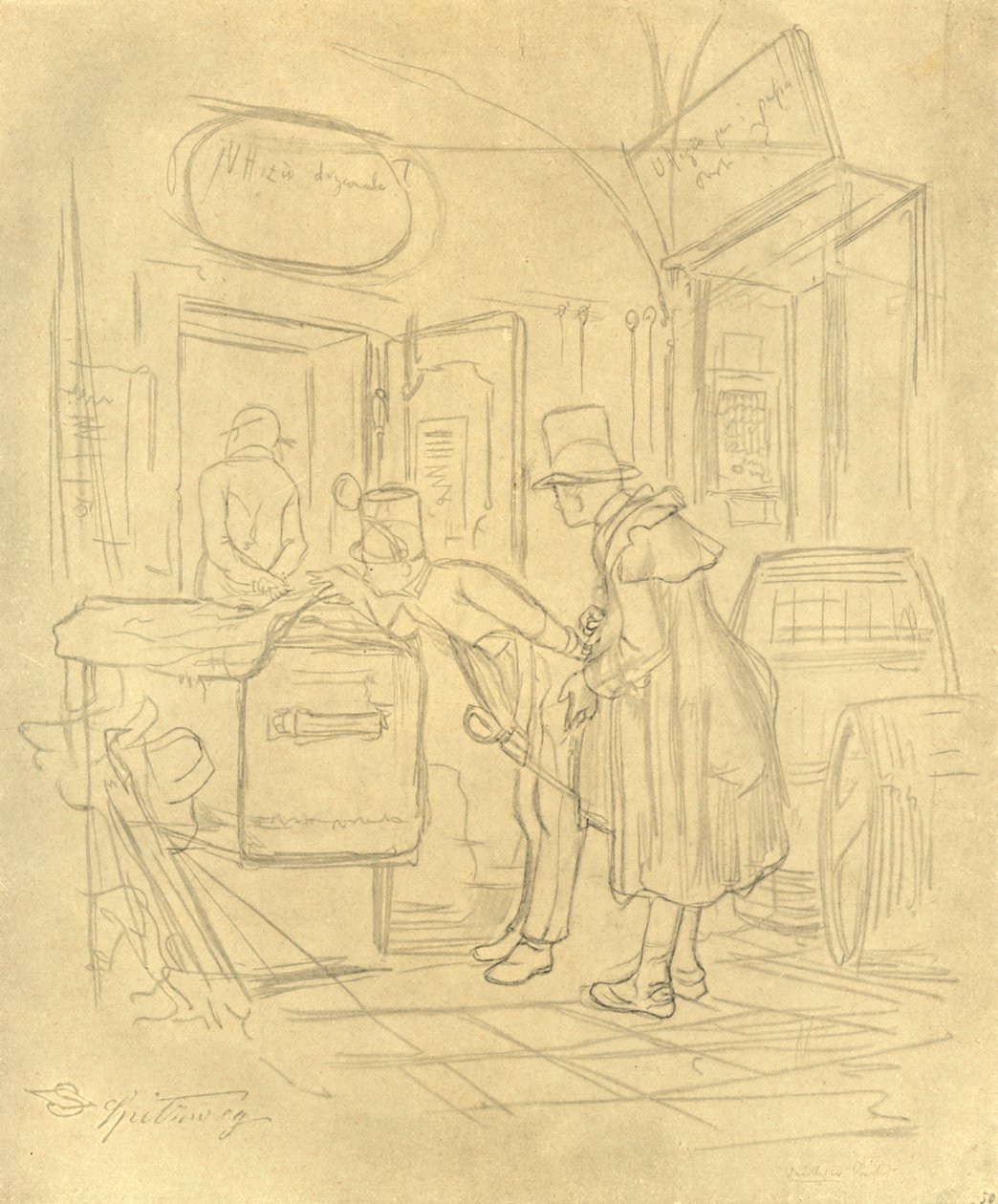 Zollvisitation I, midden-late 19e eeuw, ca. 1924 door Carl Spitzweg