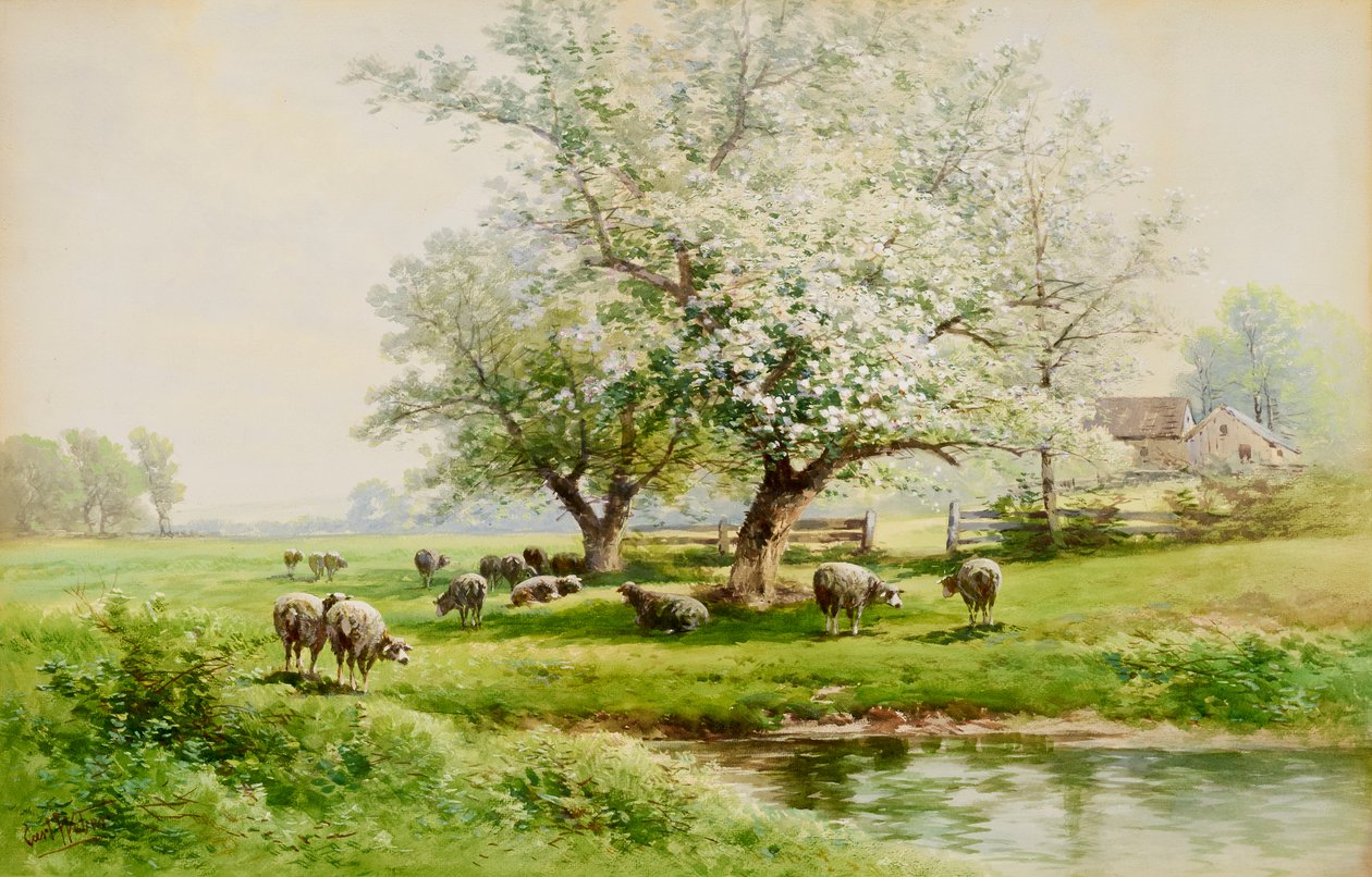Pastoraal landschap, eind 19e-begin 20e eeuw door Carl Weber