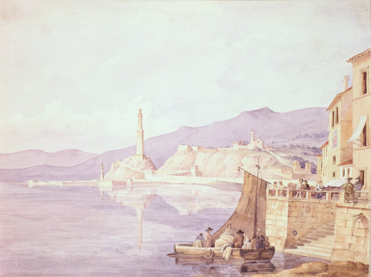 De haven van Genua, 1835 door Carl Wilhelm Goetzloff