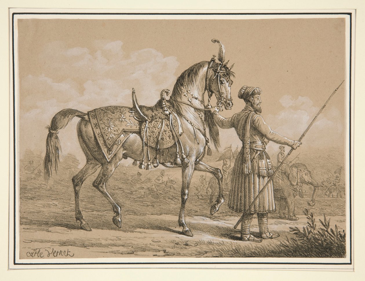 Mamelouk en Arabisch Paard door Carle Vernet