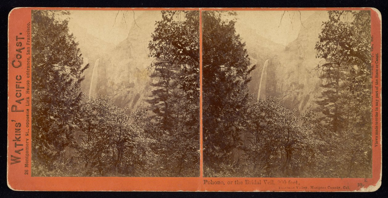 Pohono, of de Bridal Veil, 900 voet, Mariposa County, Cal. door Carleton E. Watkins