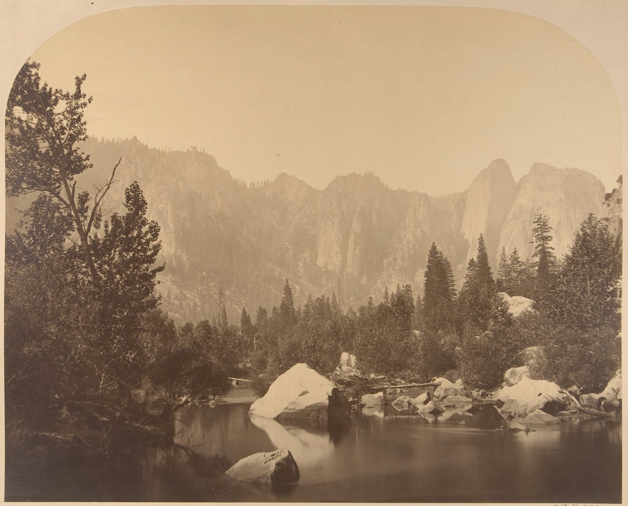 Cathedral Rock, Down the Valley, 1861 door Carleton Emmons Watkins