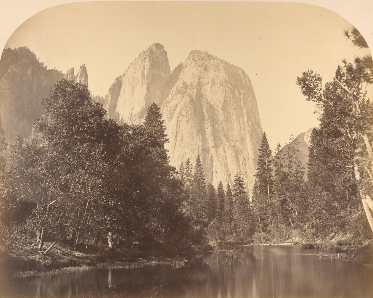 Cathedral Rock, Rivierzicht, 1861 door Carleton Emmons Watkins
