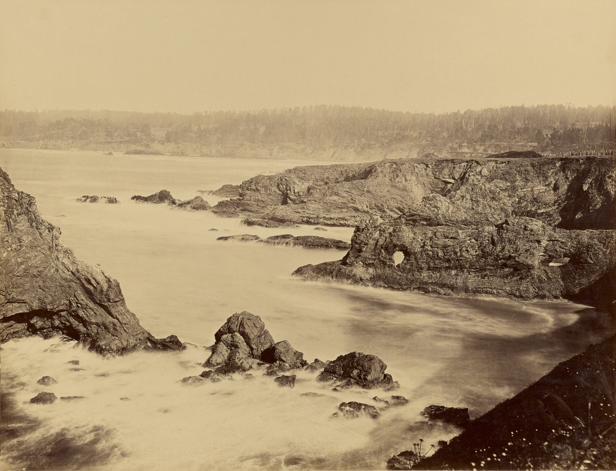 [Kustzicht van Mendocino]. door Carleton Watkins