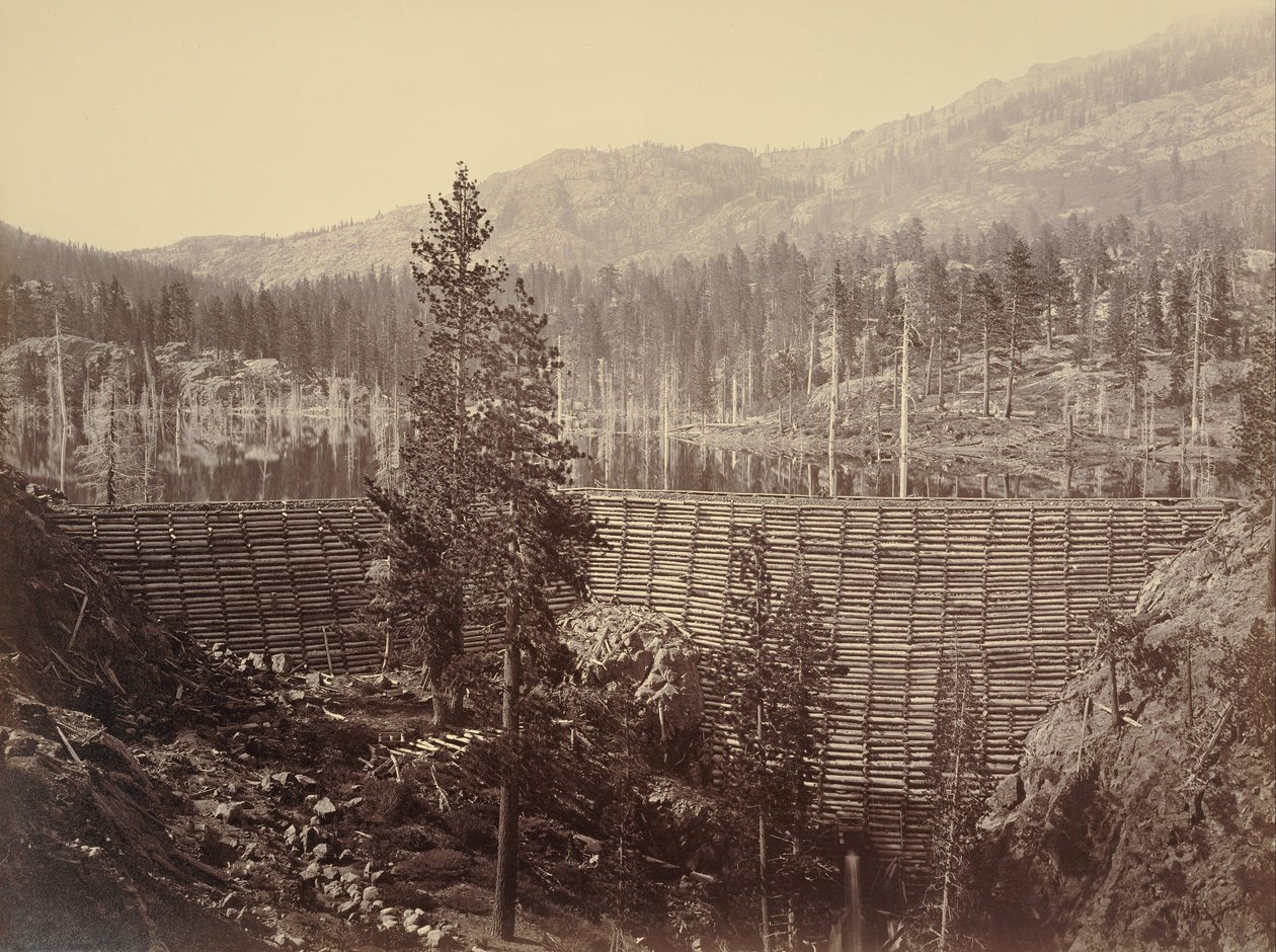 Dam en Meer, Nevada County, Nabij Uitzicht door Carleton Watkins