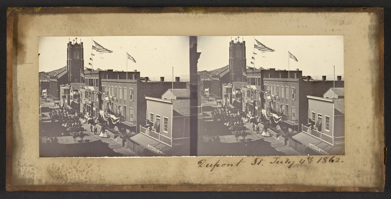 Dupont Street, 4 juli 1862 door Carleton Watkins