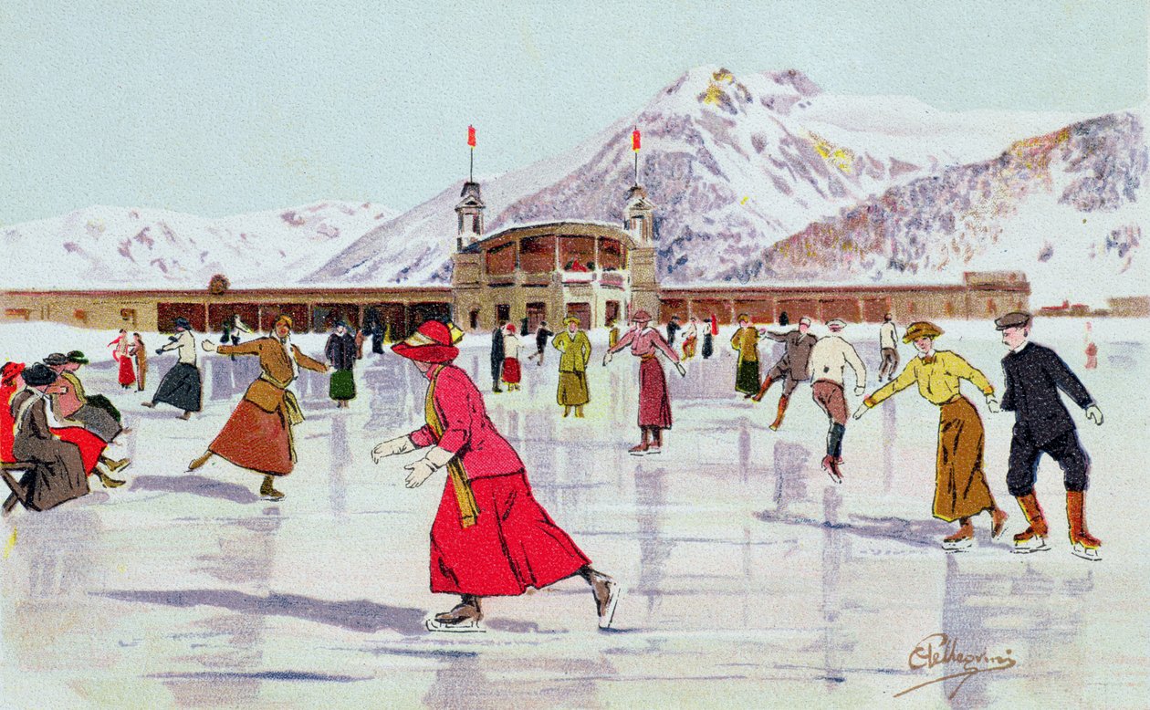 De Schaatsbaan in Davos, Zwitserland door Carlo Pellegrini
