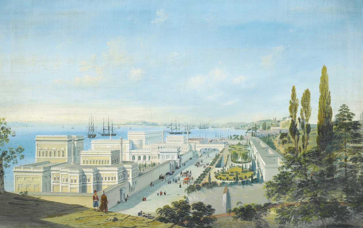 Het Ciragan Paleis in Constantinopel door Carlo Bossoli