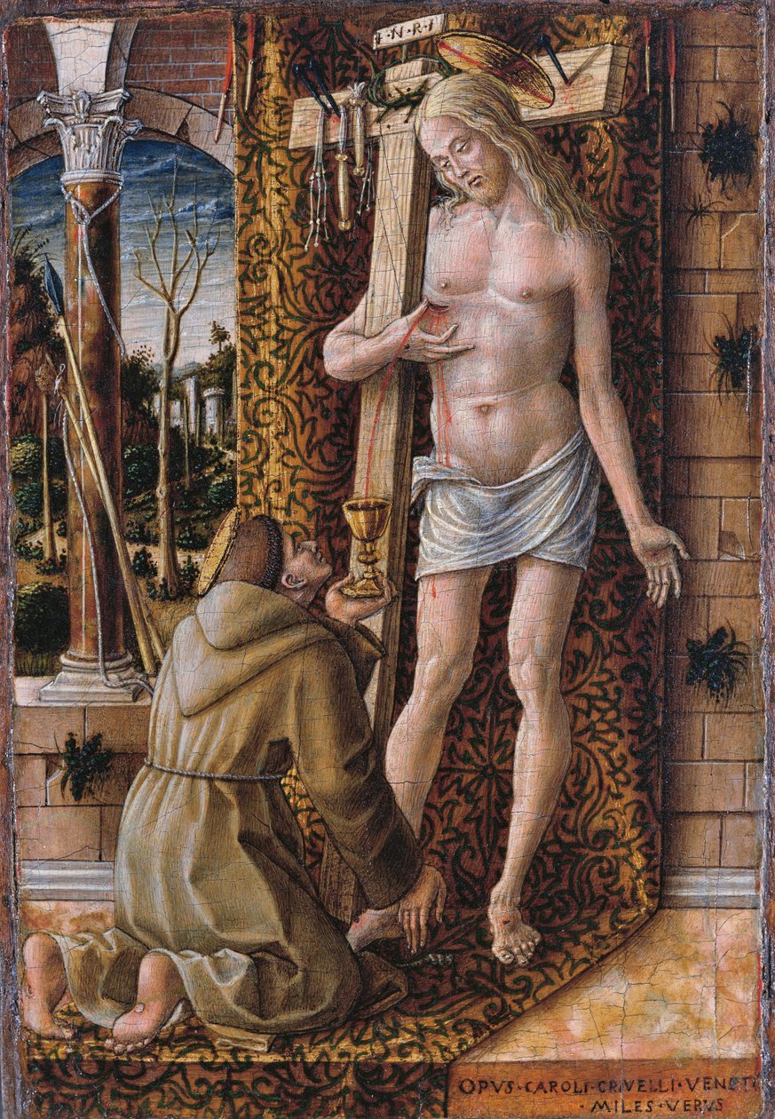 Franciscus verzamelt het bloed van Christus door Carlo Crivelli