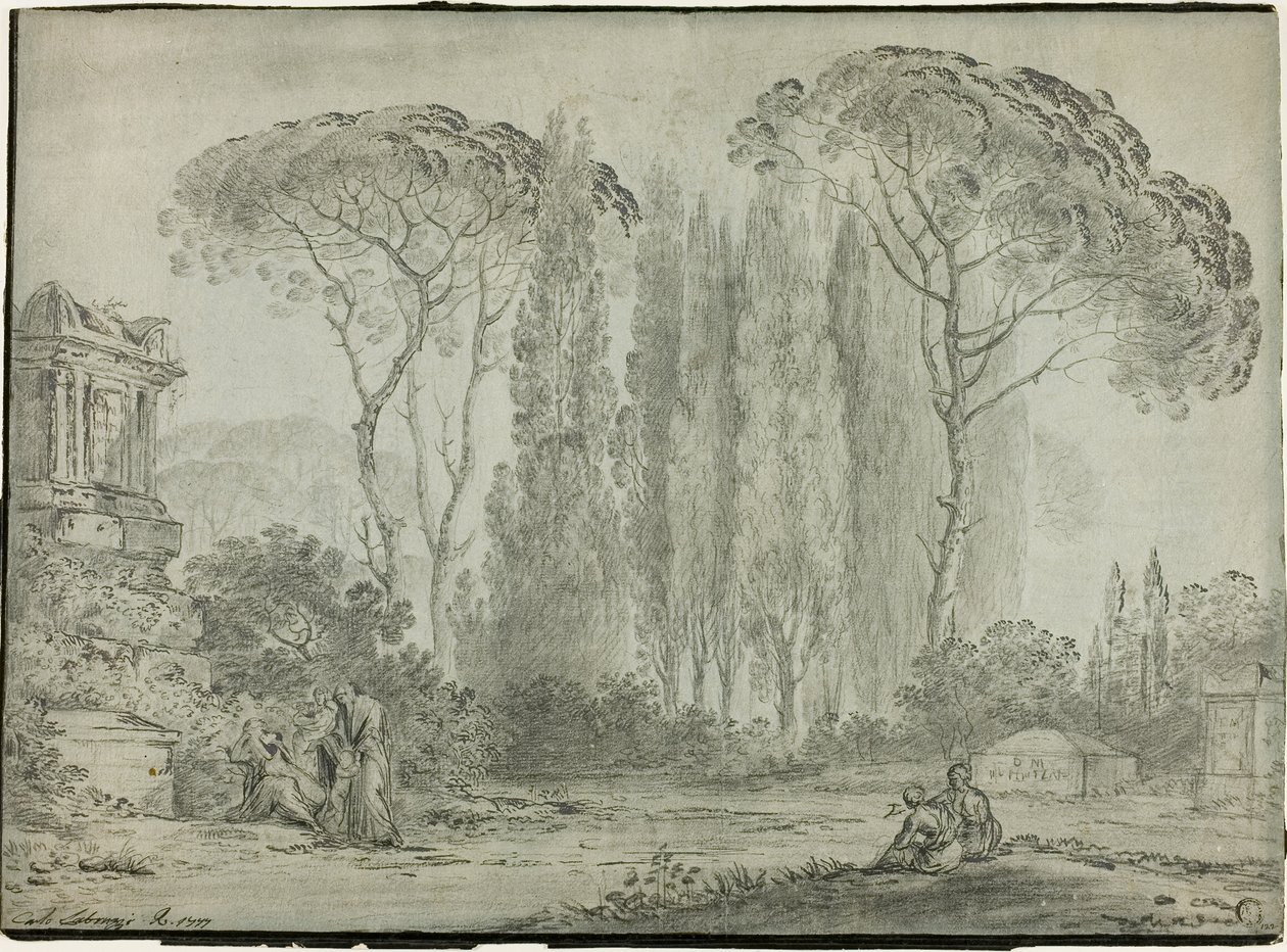 Rouwenden op een kerkhof door Carlo Labruzzi