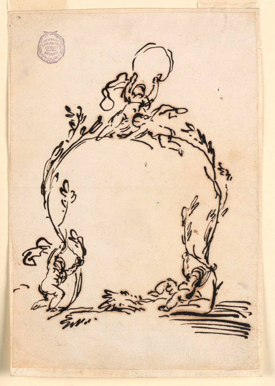 Tekening, Schets van een cartouche, 1760-80 door Carlo Marchionni