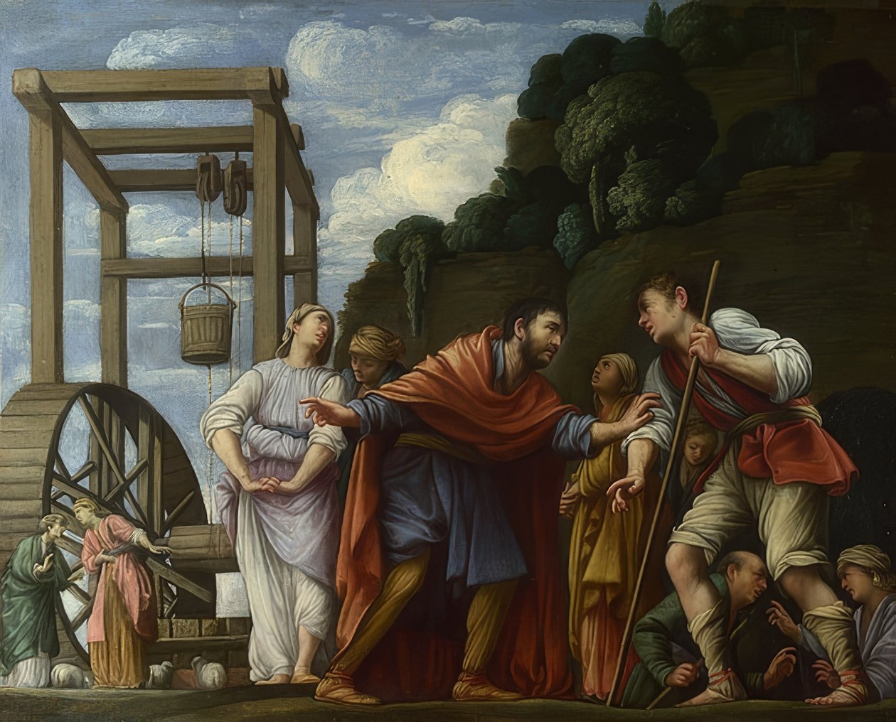 Mozes verdedigt de dochters van Jethro door Carlo Saraceni
