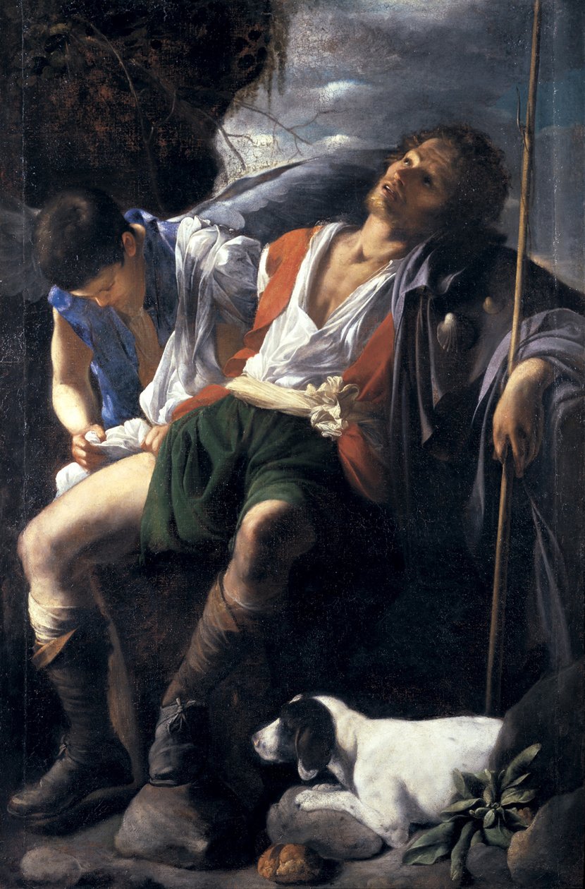 Sint Rochus Getroost door een Engel door Carlo Saraceni