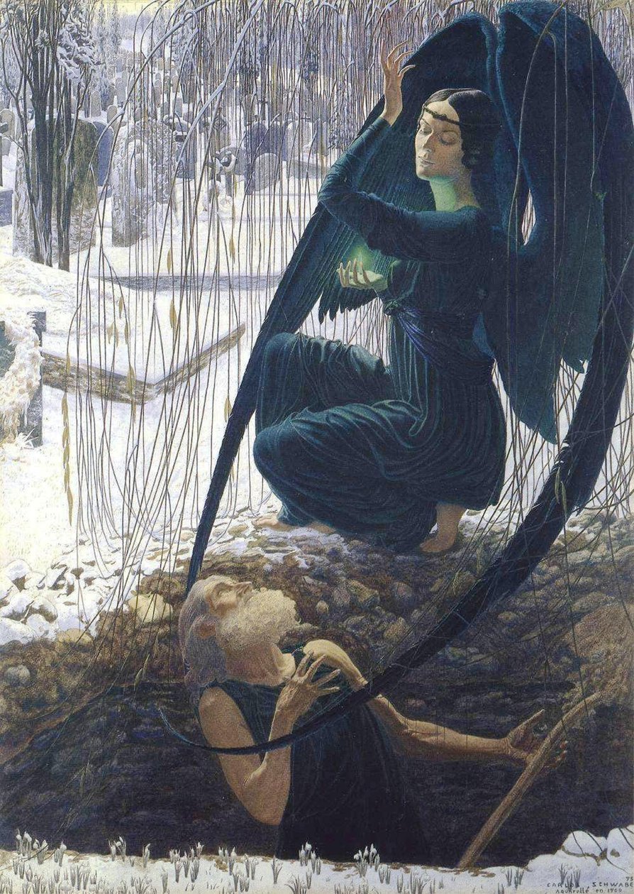 Dood en de grafdelver (detail) door Carlos Schwabe