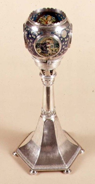 Plique-a-jour geëmailleerde lamp, 1905-12 door Carrie Copson