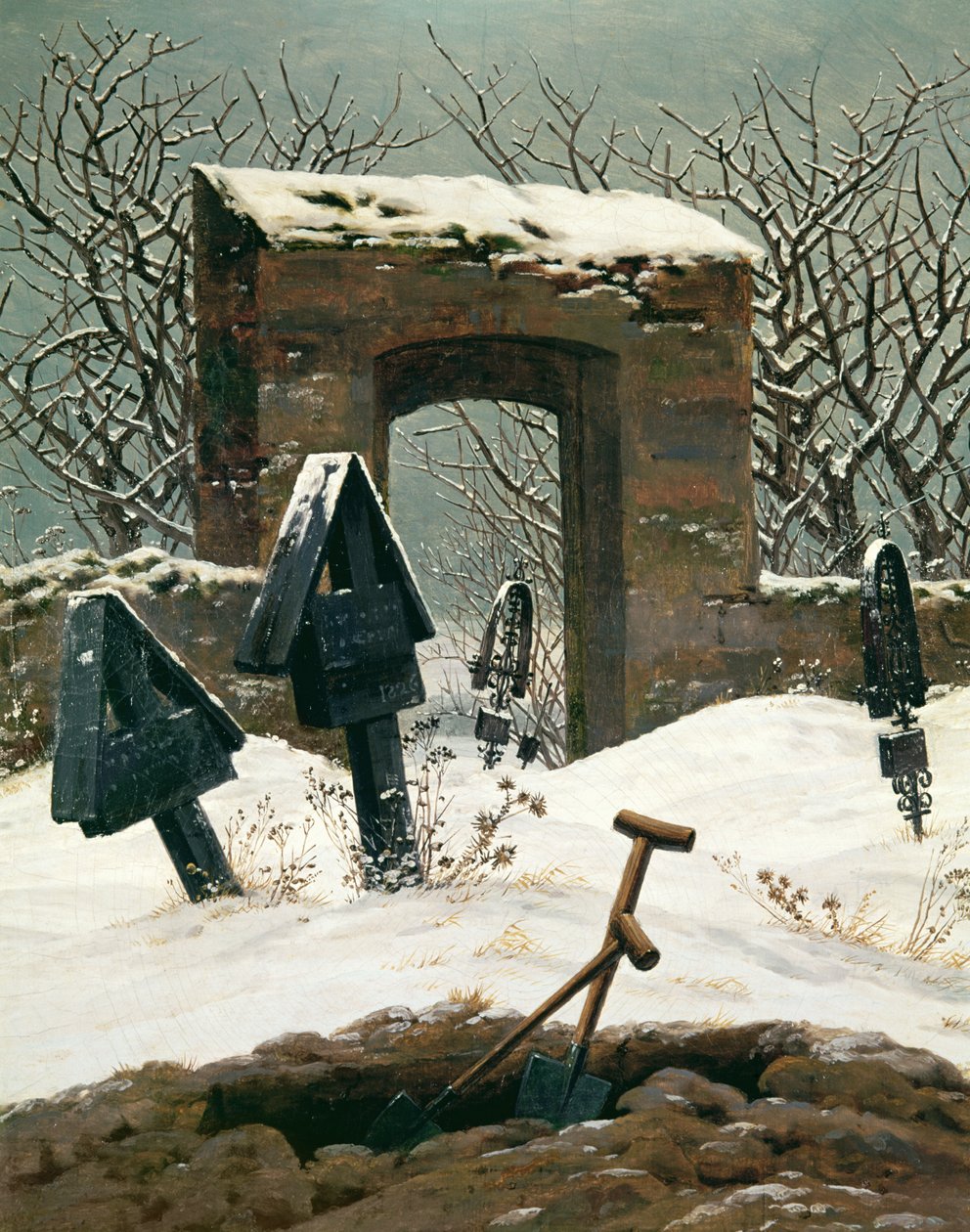 Begraafplaats in de sneeuw, 1826 door Caspar David Friedrich