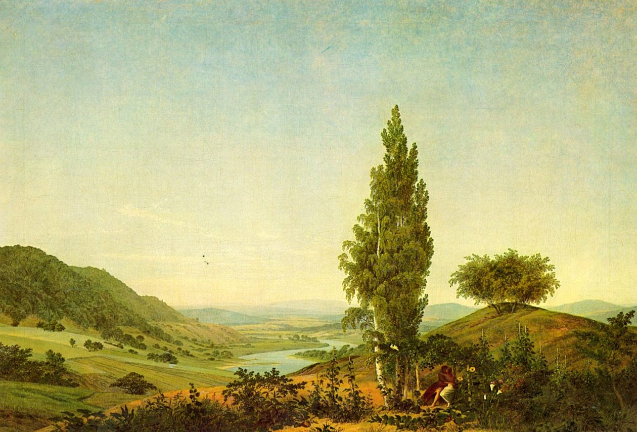 De zomer (landschap met liefdespaar) door Caspar David Friedrich