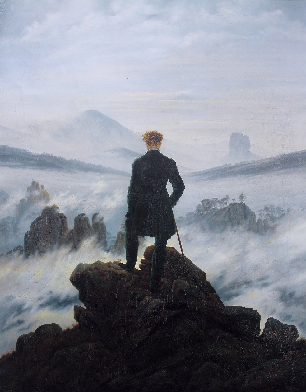 Der Wanderer über dem Nebelmeer door Caspar David Friedrich