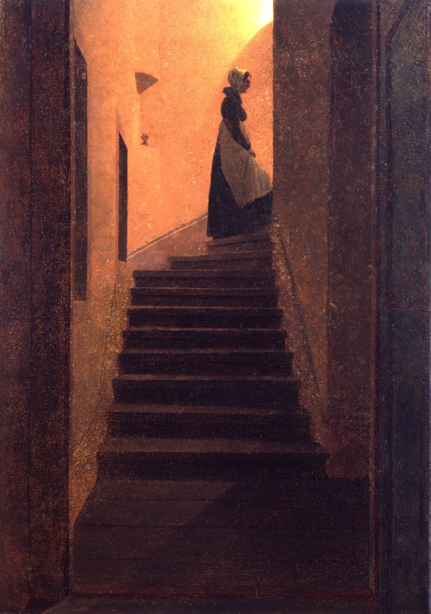 Dame op de trap / Caroline op de trap door Caspar David Friedrich
