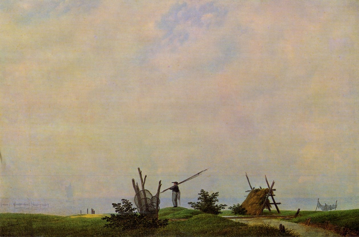 Zeestrand met visser door Caspar David Friedrich