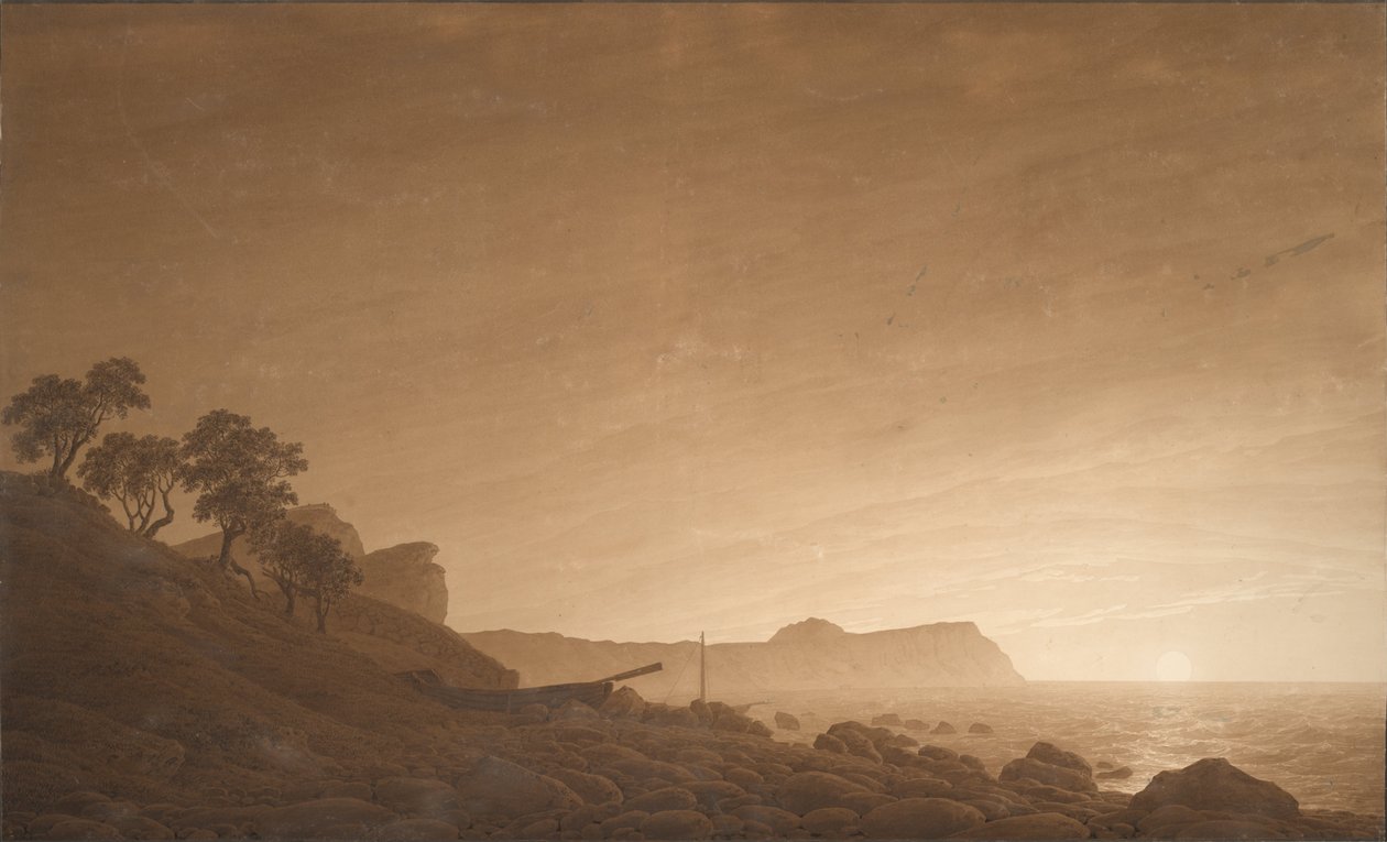 Uitzicht op Arkona met opkomende maan, ca. 1805-1806 door Caspar David Friedrich