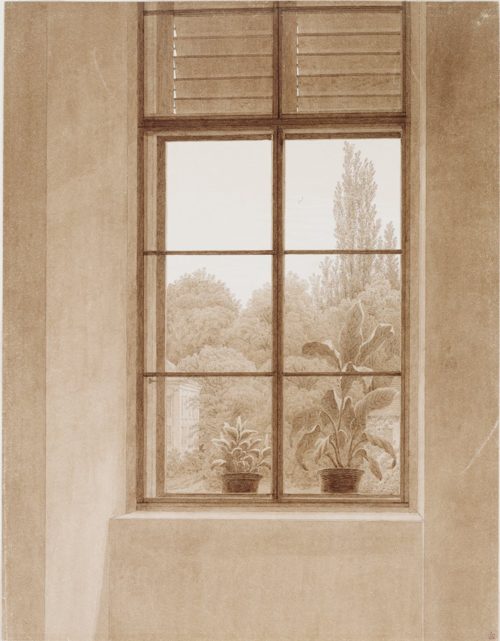 Raam met uitzicht op het park door Caspar David Friedrich