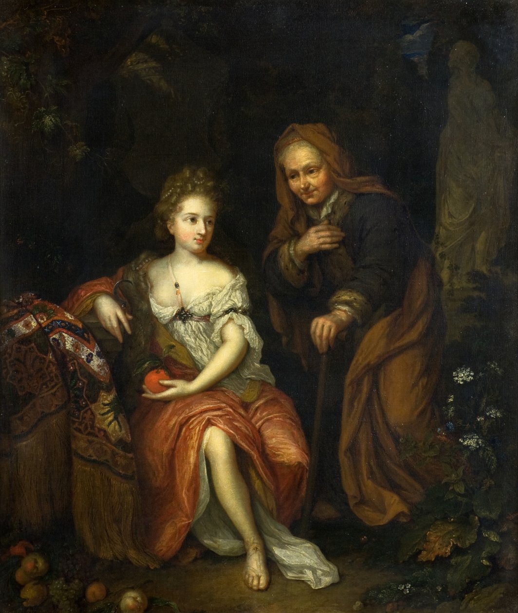 Vertumnus en Pomona door Caspar (follower of) Netscher