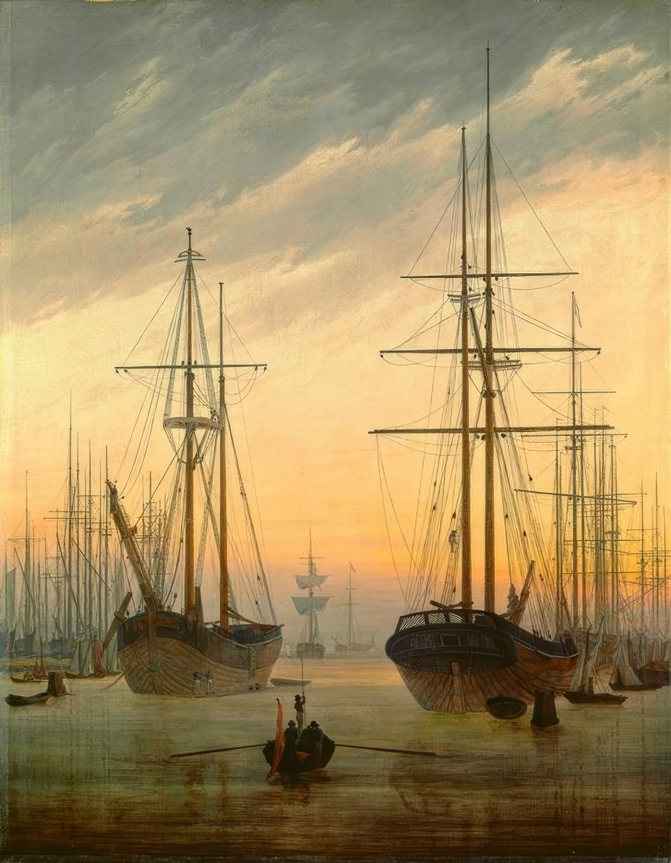 Uitzicht op een haven door Caspar David Friedrich