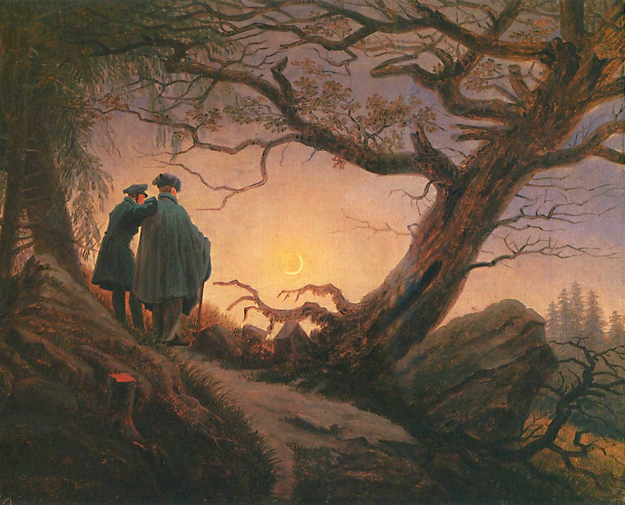 Twee mannen die de maan aanschouwen door Caspar David Friedrich