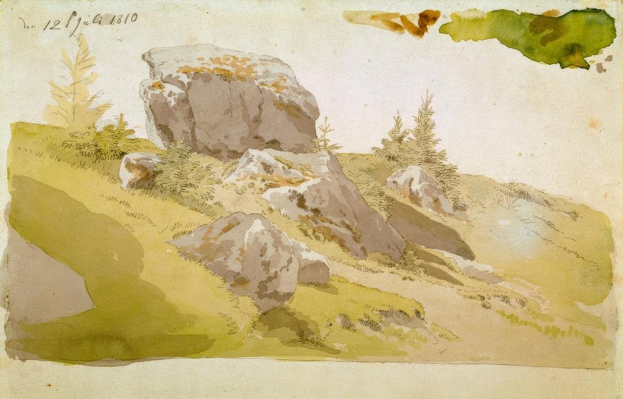Weidelandschap met rotsen in het Reuzengebergte door Caspar David Friedrich