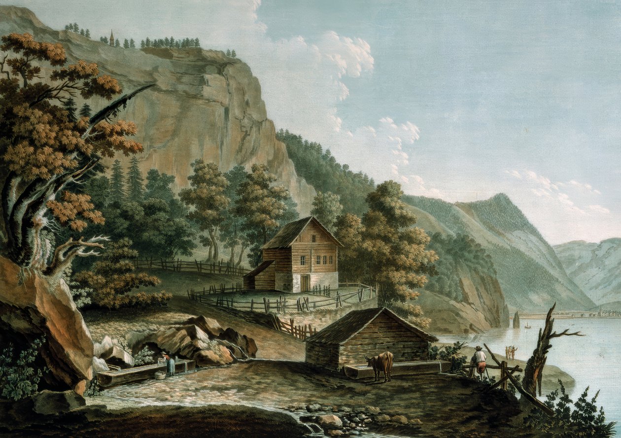 Uitzicht op de Rütli-weide door Caspar Wolf