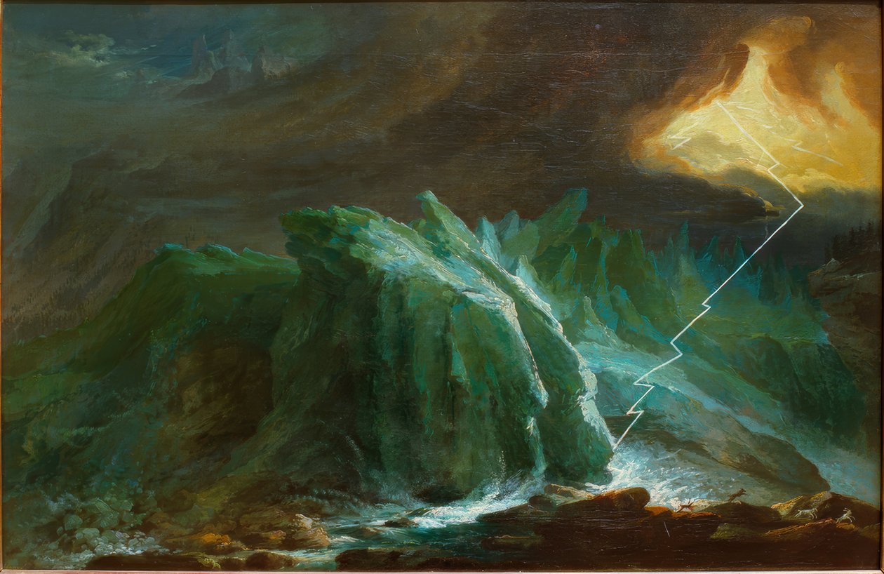 Onweer en Bliksem bij de Onderste Grindelwaldgletsjer door Caspar Wolf