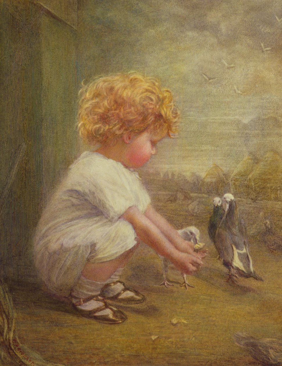 Klein Meisje dat Duiven Voert door Catherine P. Brooker